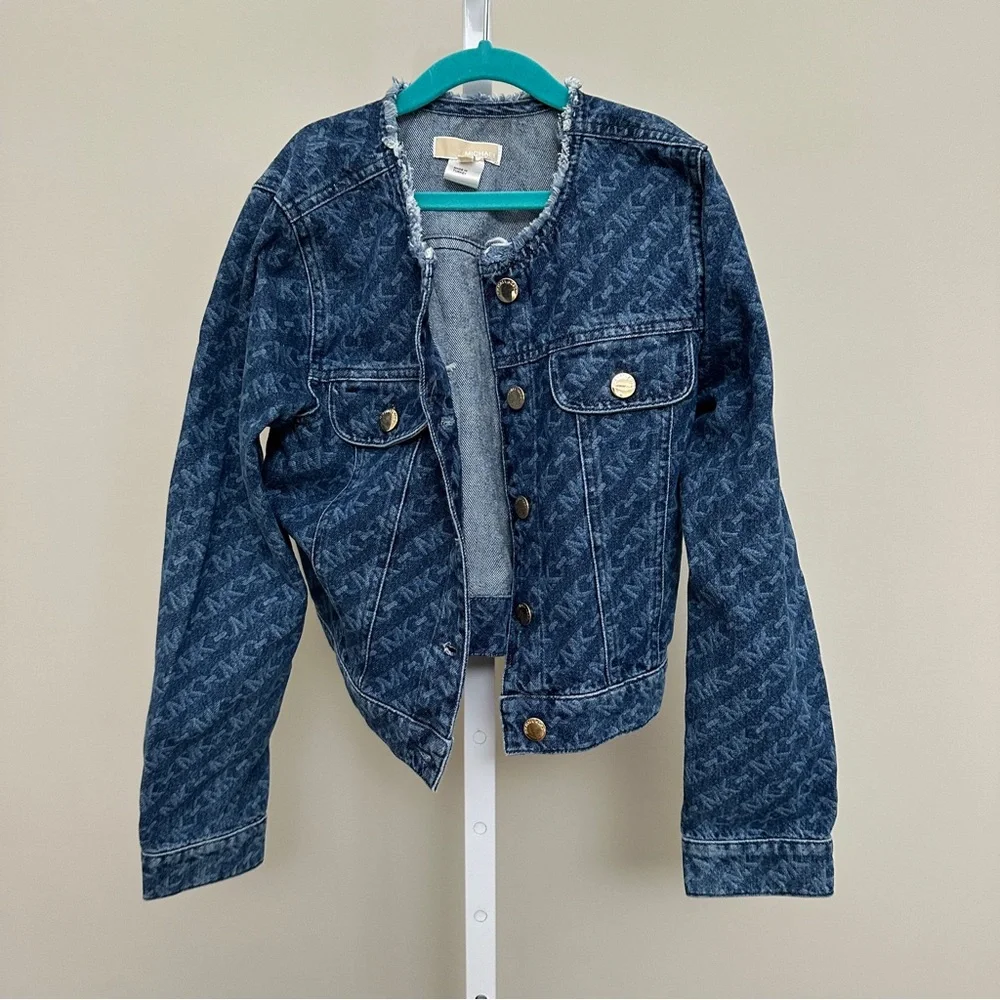 Michael Kors Empire Logo Print Denim Jacket size 12 kids - Picture 3 of 6